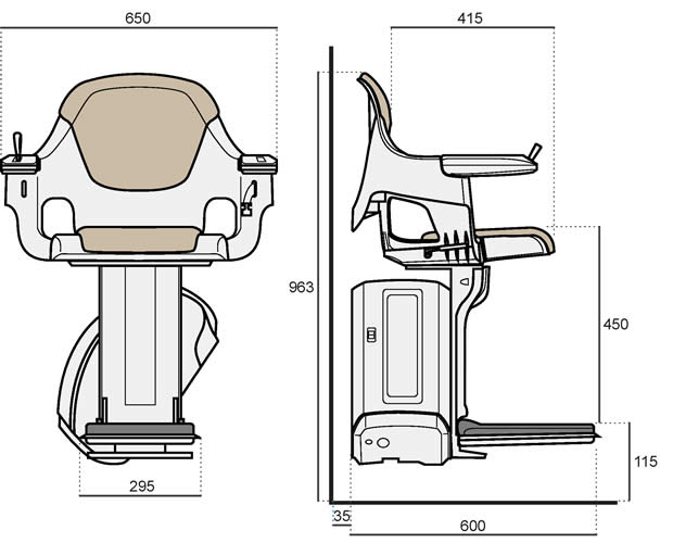 The Homeglide stairlift dimensions